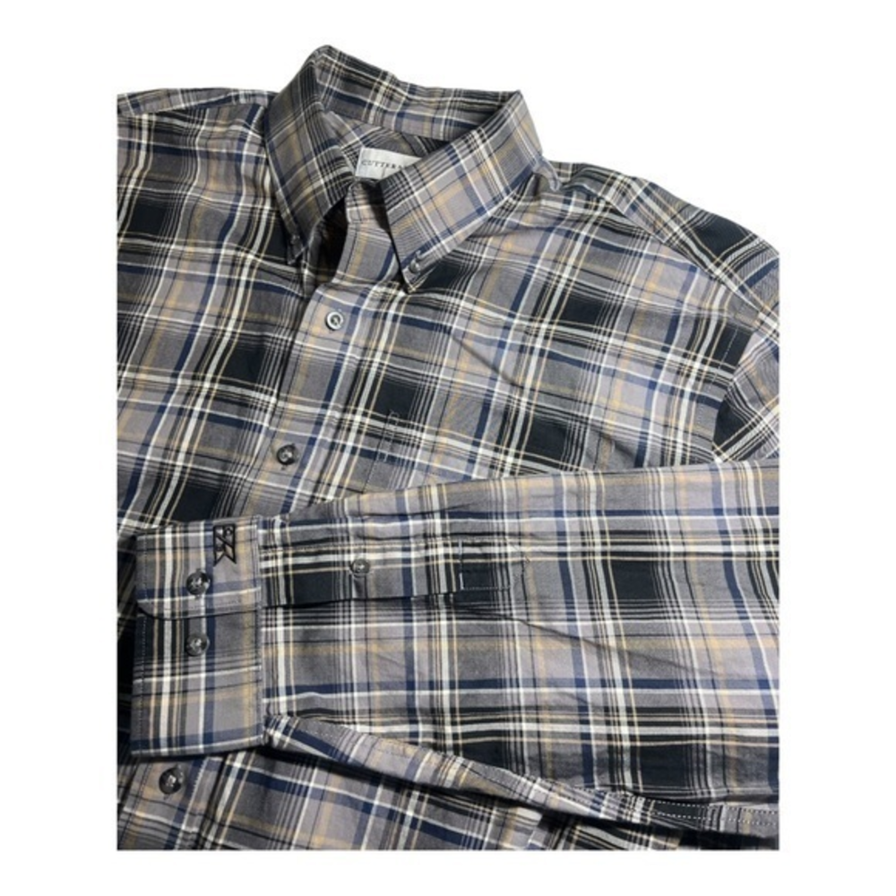 Cutter‎ & Buck Mens Long Sleeve Large Brown/Blue Plaid Button Down